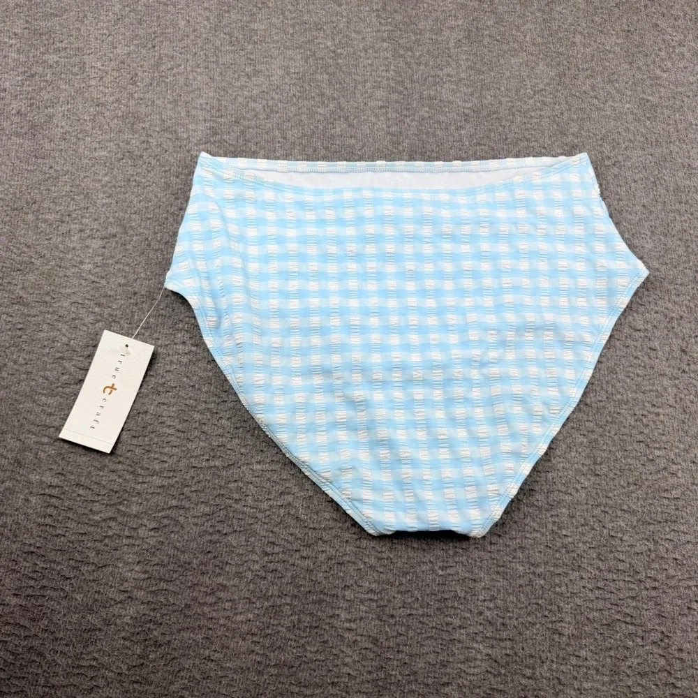 True Craft Gingham Women's XL High‎ Waist Bikini Bottoms Light Blue TCGHP243